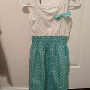 NWOT lace with teal and cute white polka dots